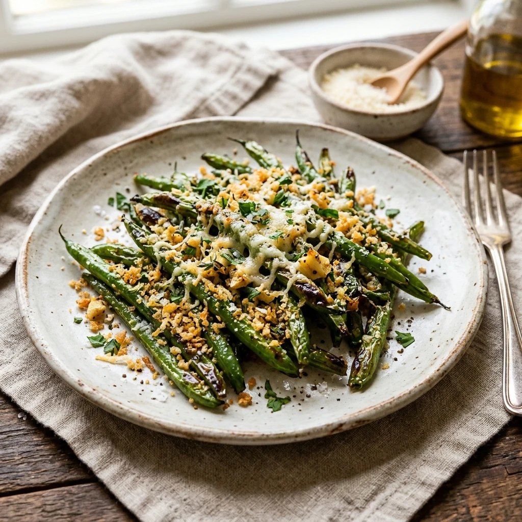 Crispy Garlic Parmesan Roasted Green Beans